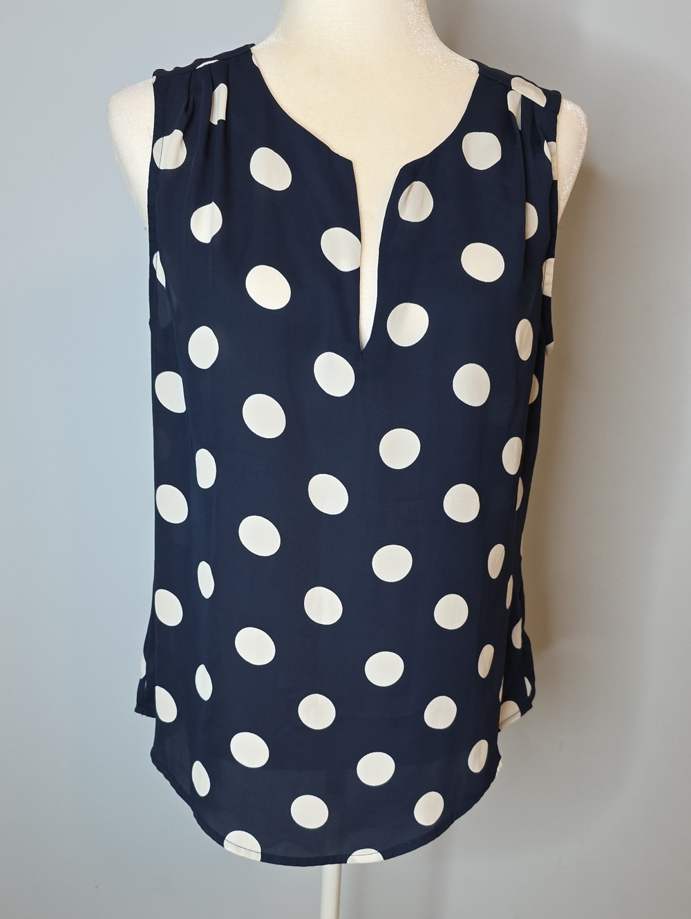 Pixley Navy and White Polka Dot Split-Front Sleeveless Camisole